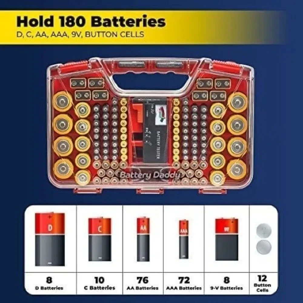 BATTERY DADDY™ 180 Battery Organizer and Storage Case with Tester